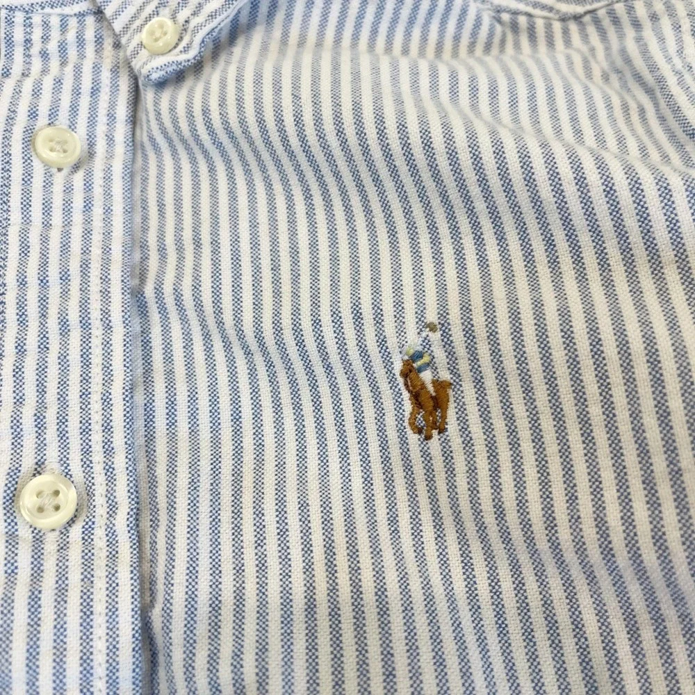Ralph Lauren Boys Size 7 Blue Striped Button Down Shirt Long Sleeve Flesh Pony